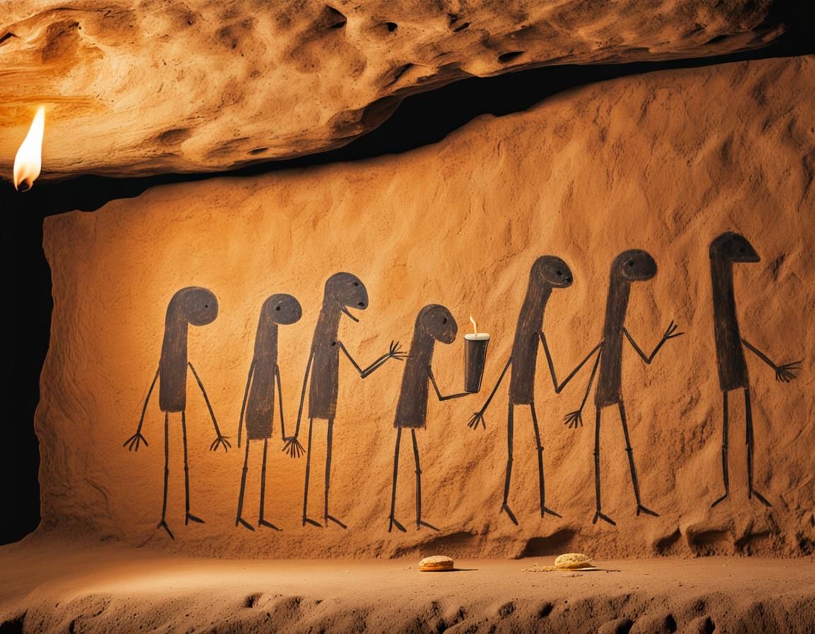 Prehistoric Cave Painting of Stickmen at Burger Van