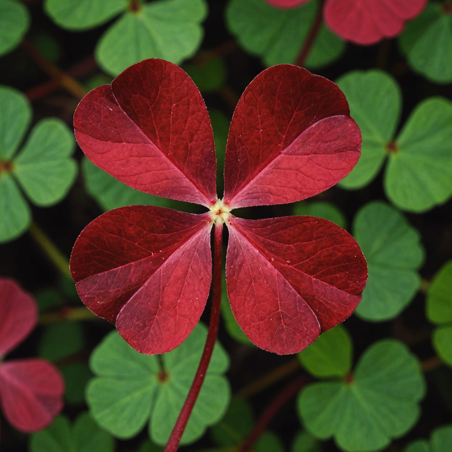 Macro Photo of a Crimson Four-Leaf Clover