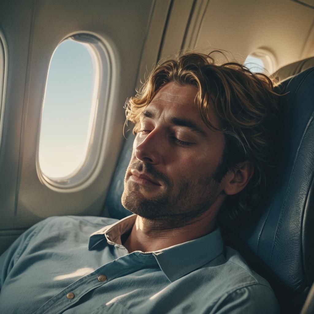 Person Sleeping on Airplane in Cinematic Style