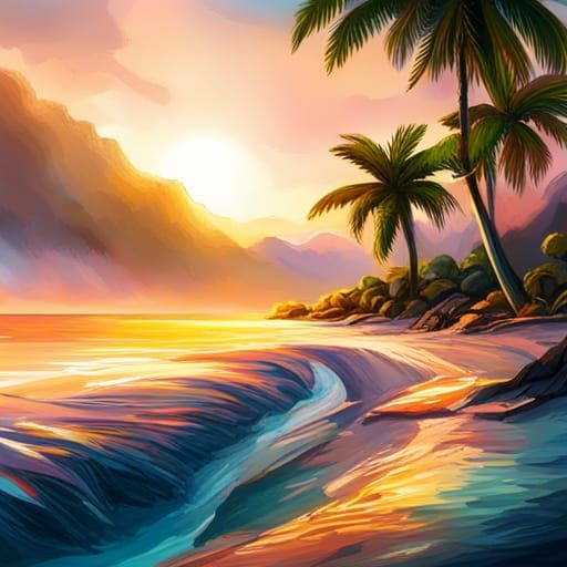 Hyperrealistic Tropical Beach in Splash Art Style