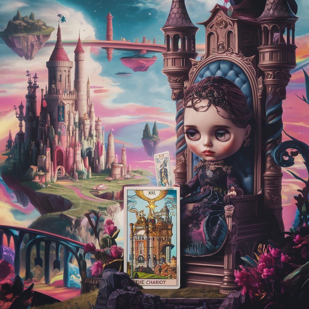 Blythe Doll in Enchanted Castle Scene with the Chariot Tarot...