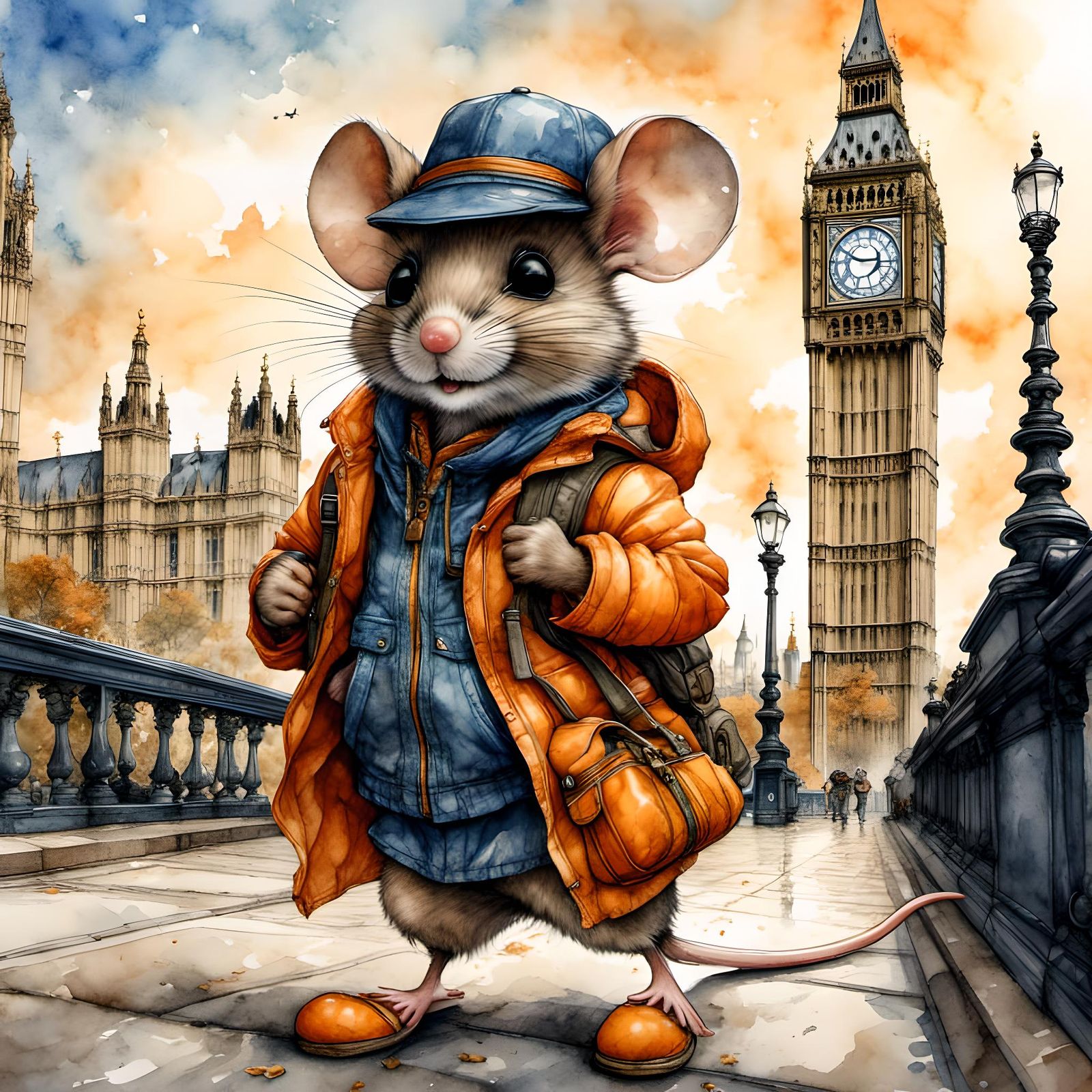 Adventurer Mouse in London as 3D Cartoon Render