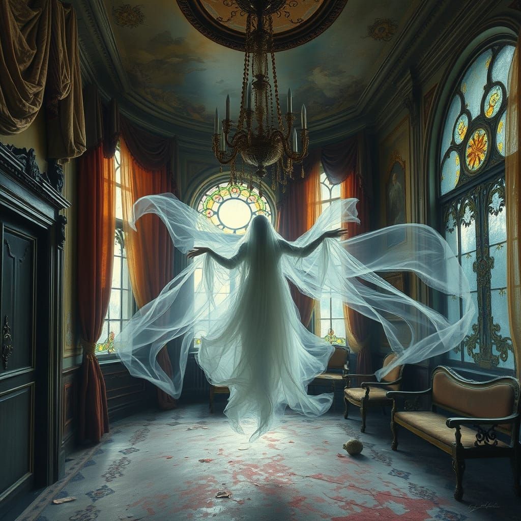 Ethereal Baroque Specter Drifts Through Forgotten Grandeur