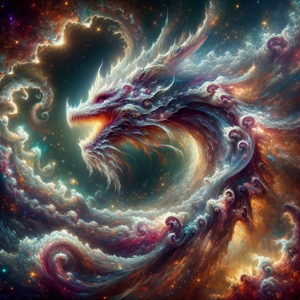 Ethereal Cosmic Dragon Nebula in Digital Painting