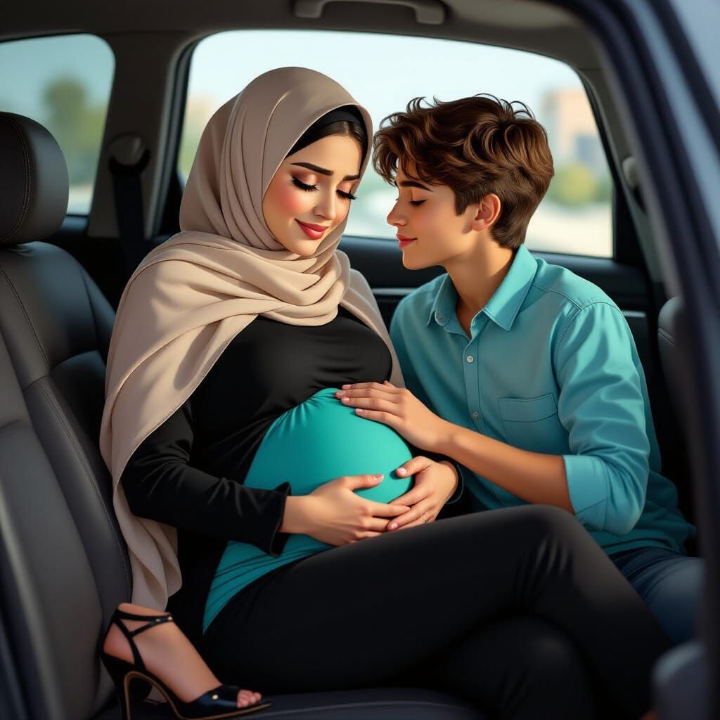 Touching Image of Pregnant Woman and Young Man