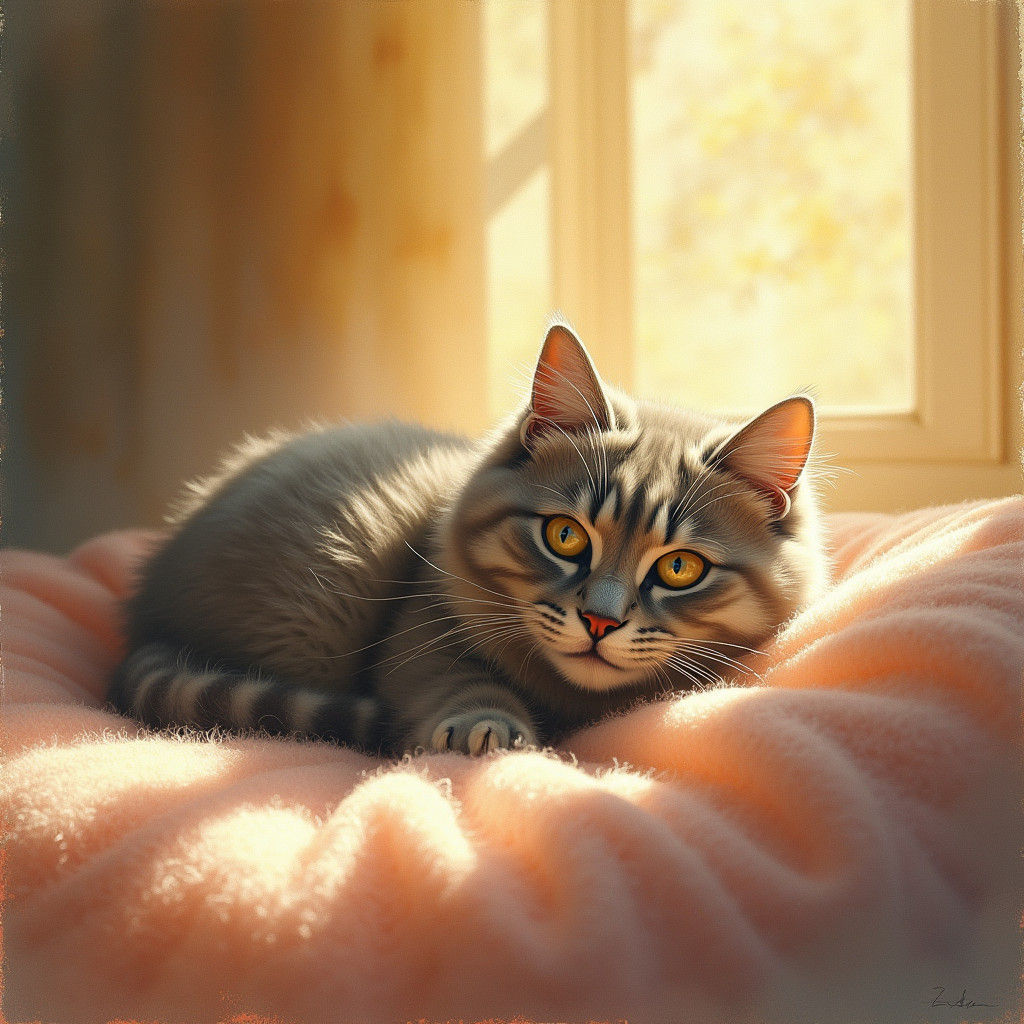 Sunbeam Cat in Impressionist Watercolor Style