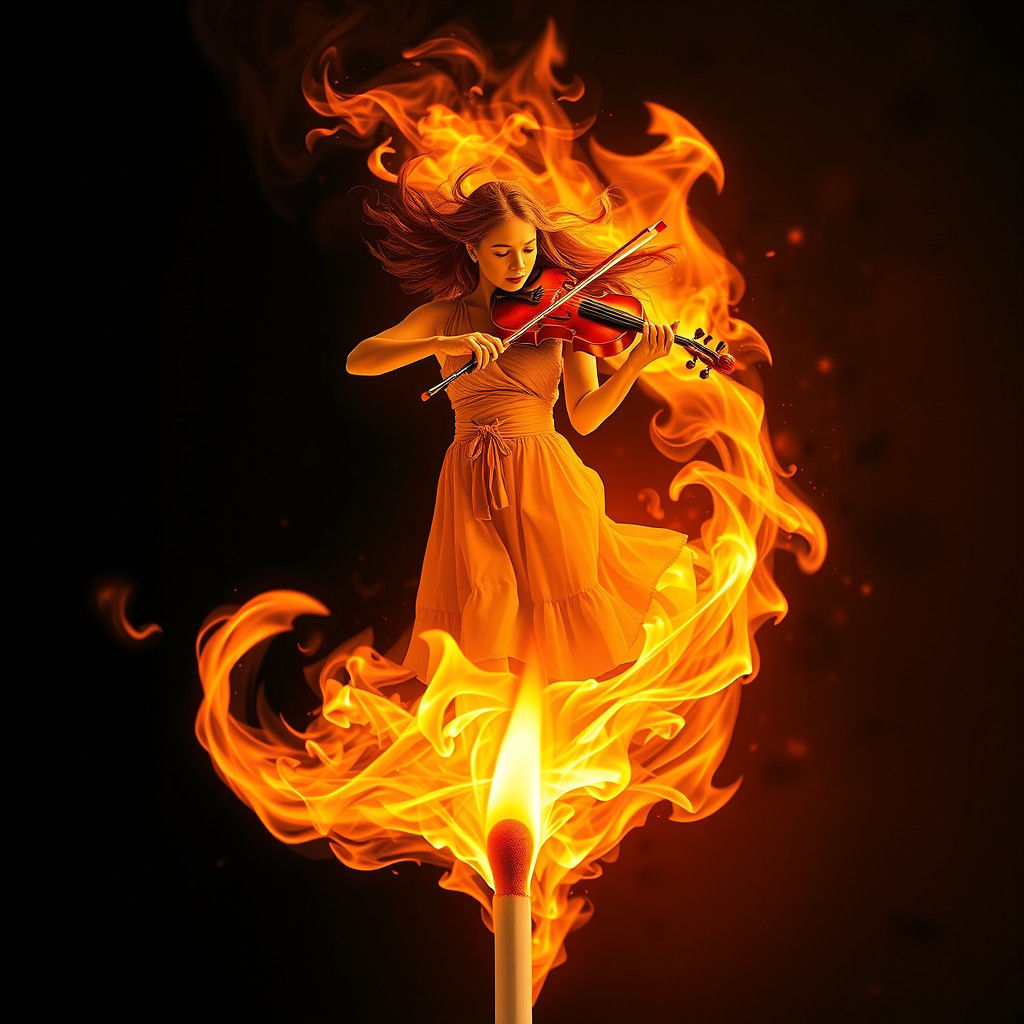 Fiery Violinist: A Surreal Artwork in Fire