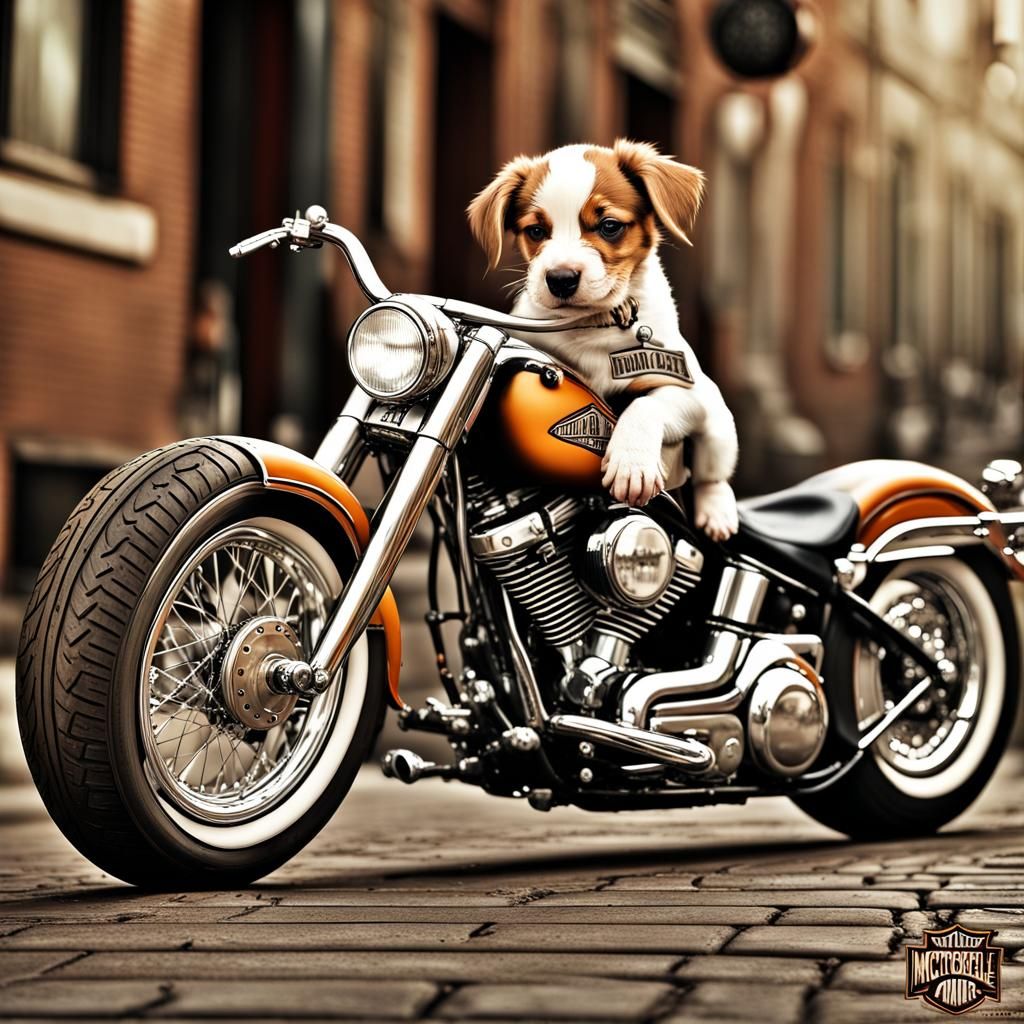 Puppy Rides Harley Through 18th Century City