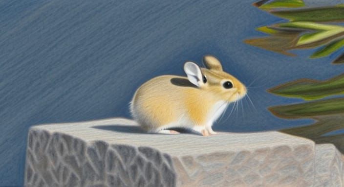 Cream Pika on Slate Ledge: Colored Pencil Drawing