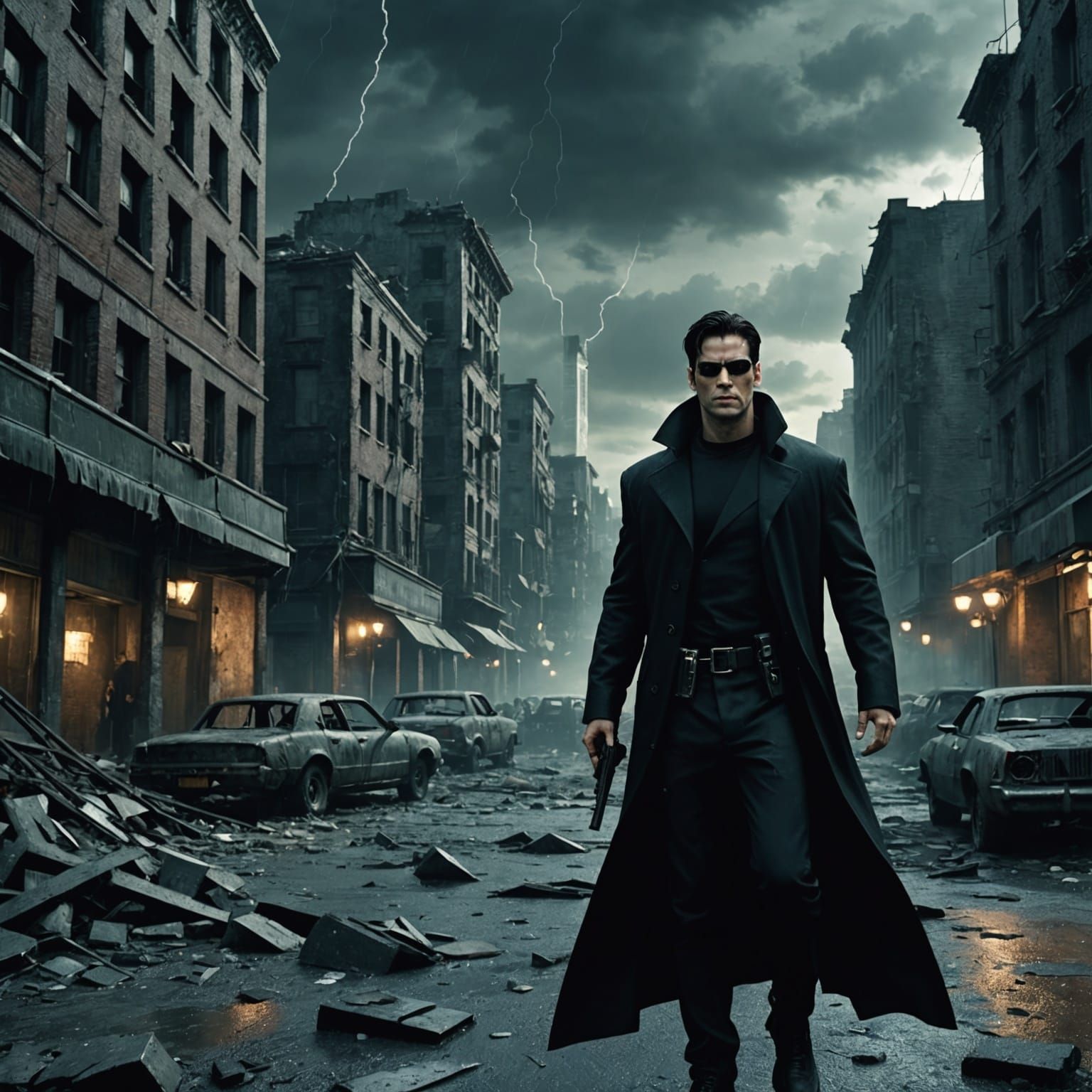 Neo in Ruined City: Matte Painting