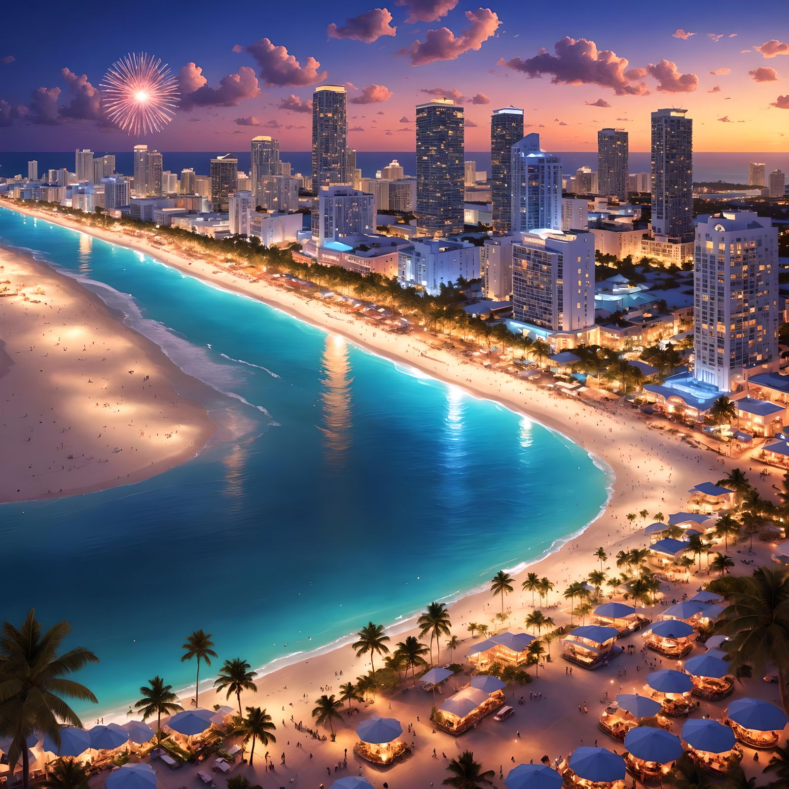 Miami South Beach at Night in Hyperrealism