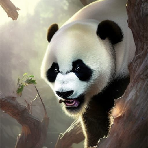 Angry Panda Portrait with Scar, Digital Art