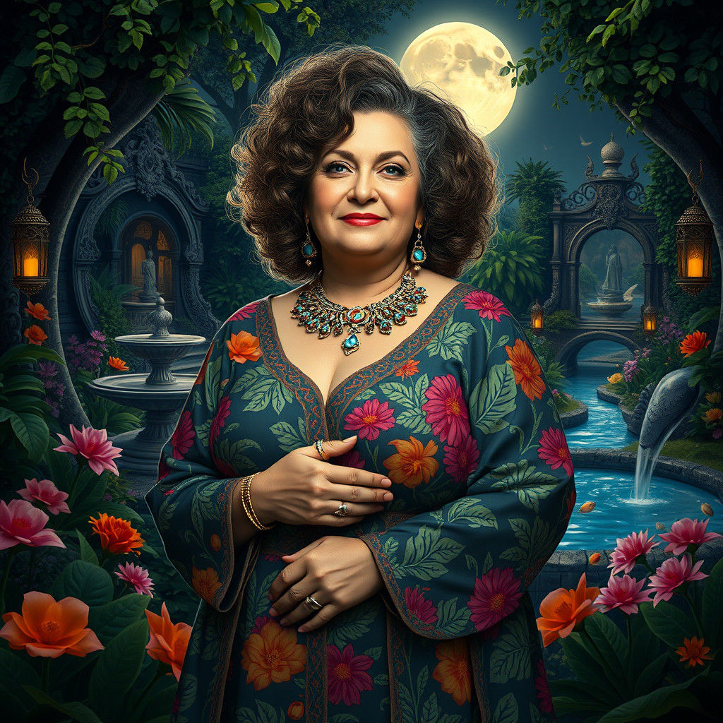 Mystical Moonlit Garden Goddess in Matte Painting Style