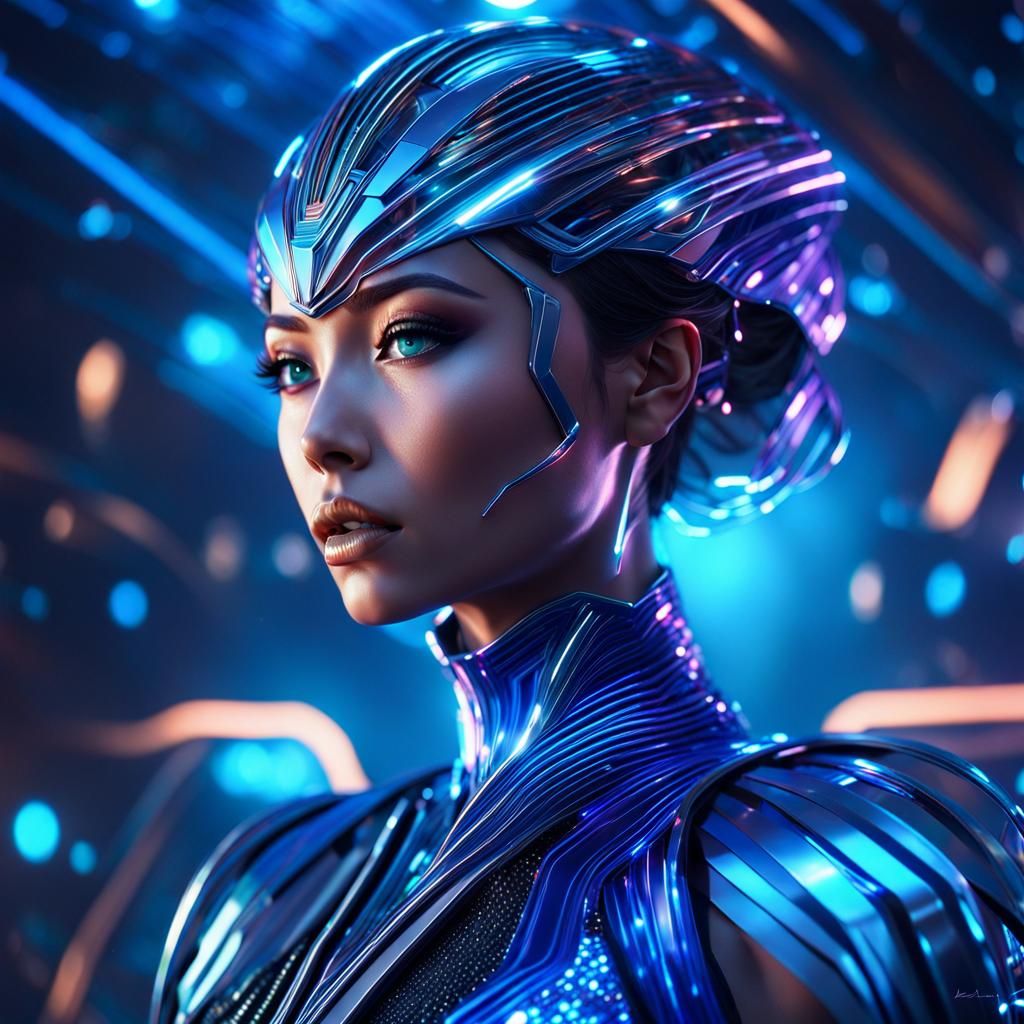 Ethereal Alien Woman Floating in Galaxy: 3D Anime Art