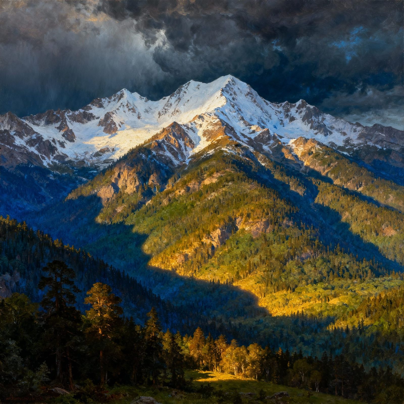 Majestic Northern Mountains Snowcapped Peaks Landscape Paint...