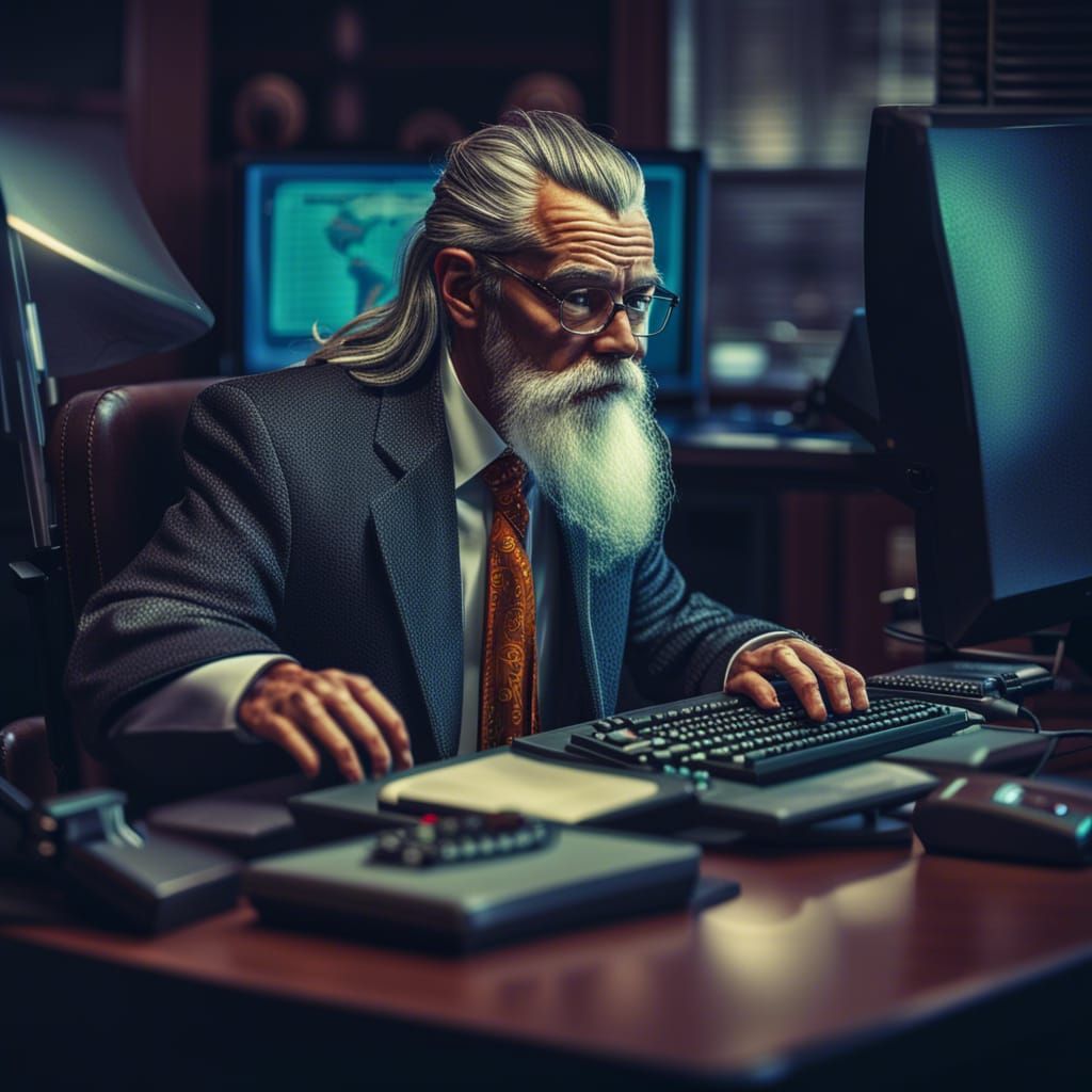 Wizard in Suit: Retro 90s Office Scene