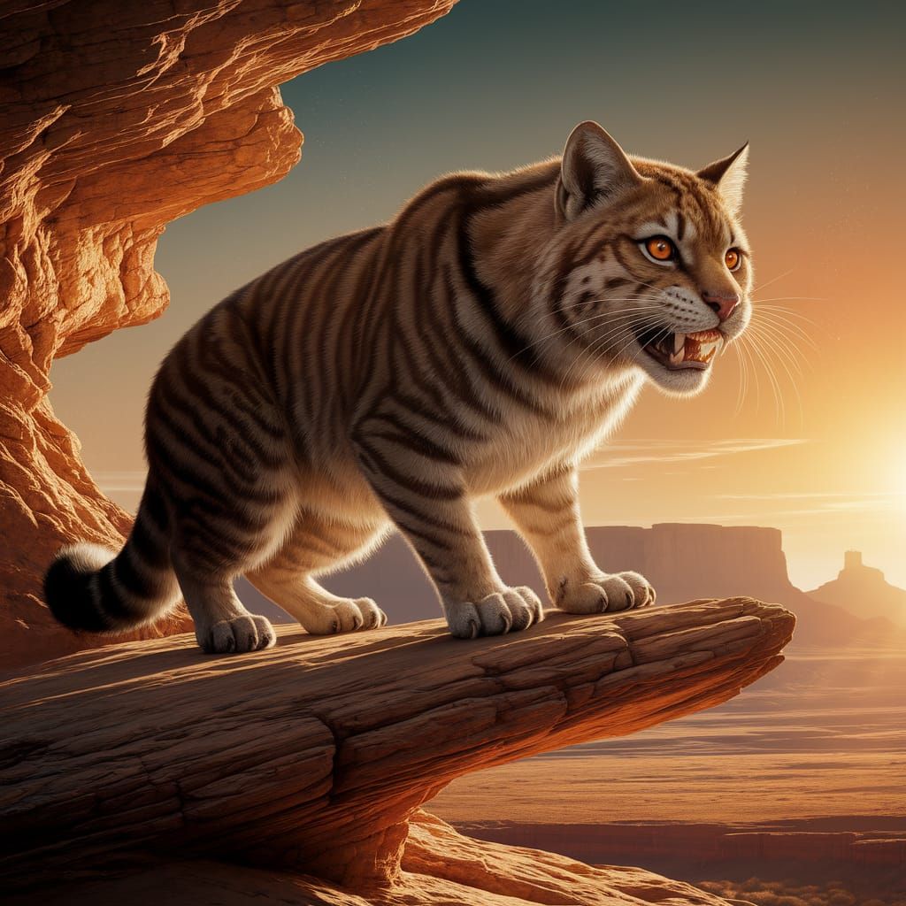 Saber-Toothed Cat on Ledge in Golden Light