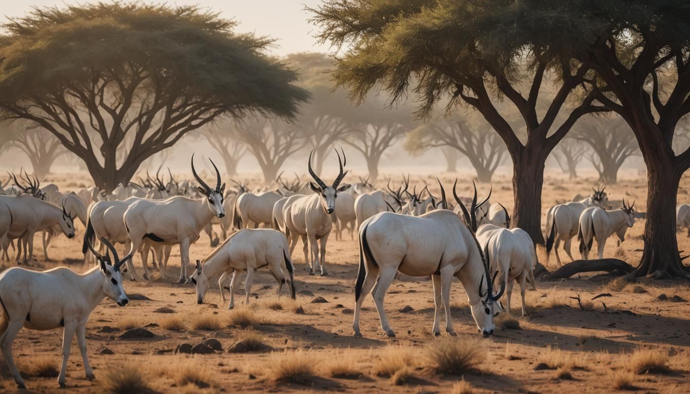 Oryx Grazing at Dawn: Photorealistic Cinematic Still