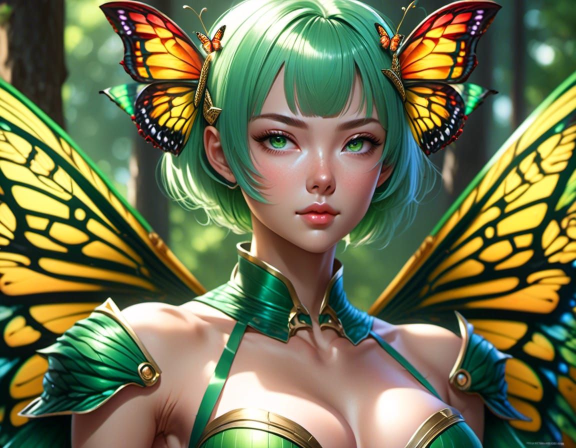 Green-Haired Woman with Butterfly Wings