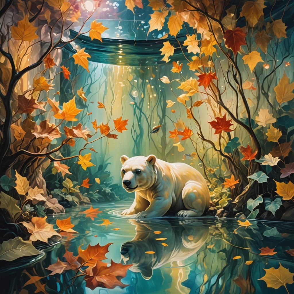 Surreal Solar Bear in Translucent Aquarium Painting