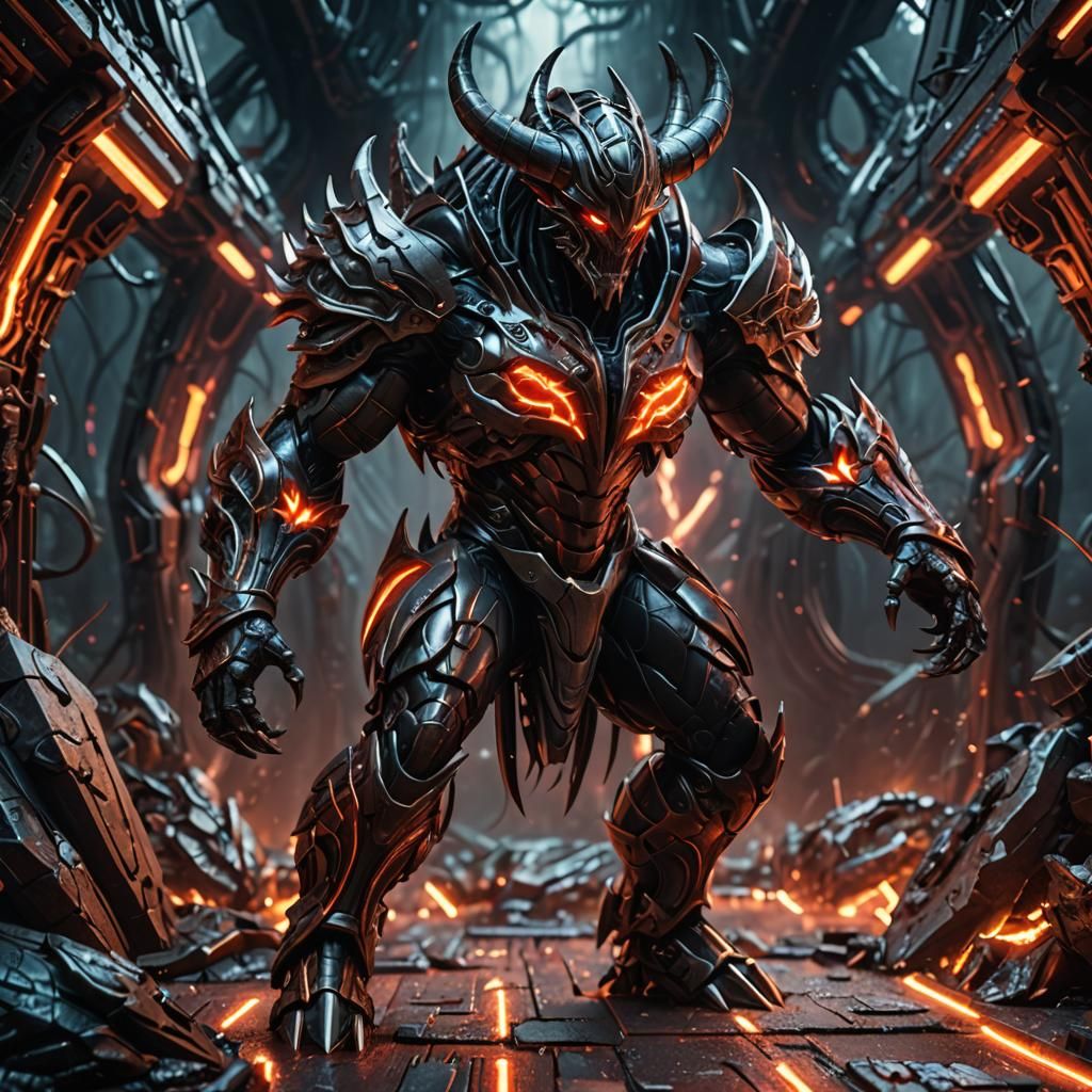 Armored Demon in Battle: Organic 3D Mesh