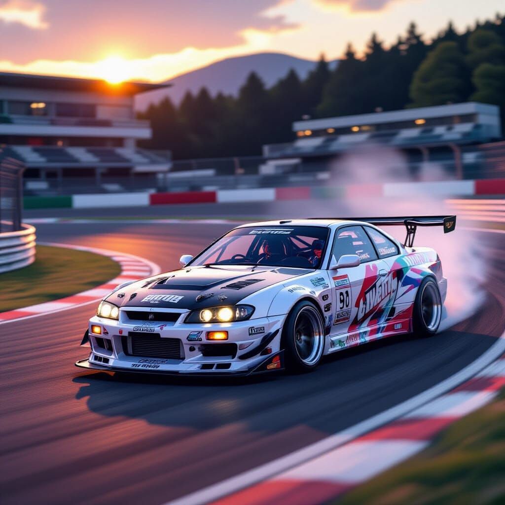 Drifting Silvia S14 at Sunset: Kinetic Racing Art