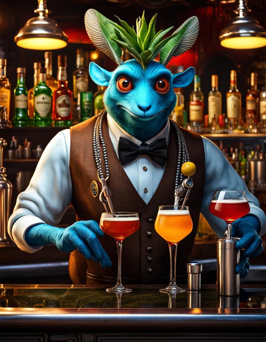 Cyberpunk Fox Bartender in a Sci-Fi Cantina