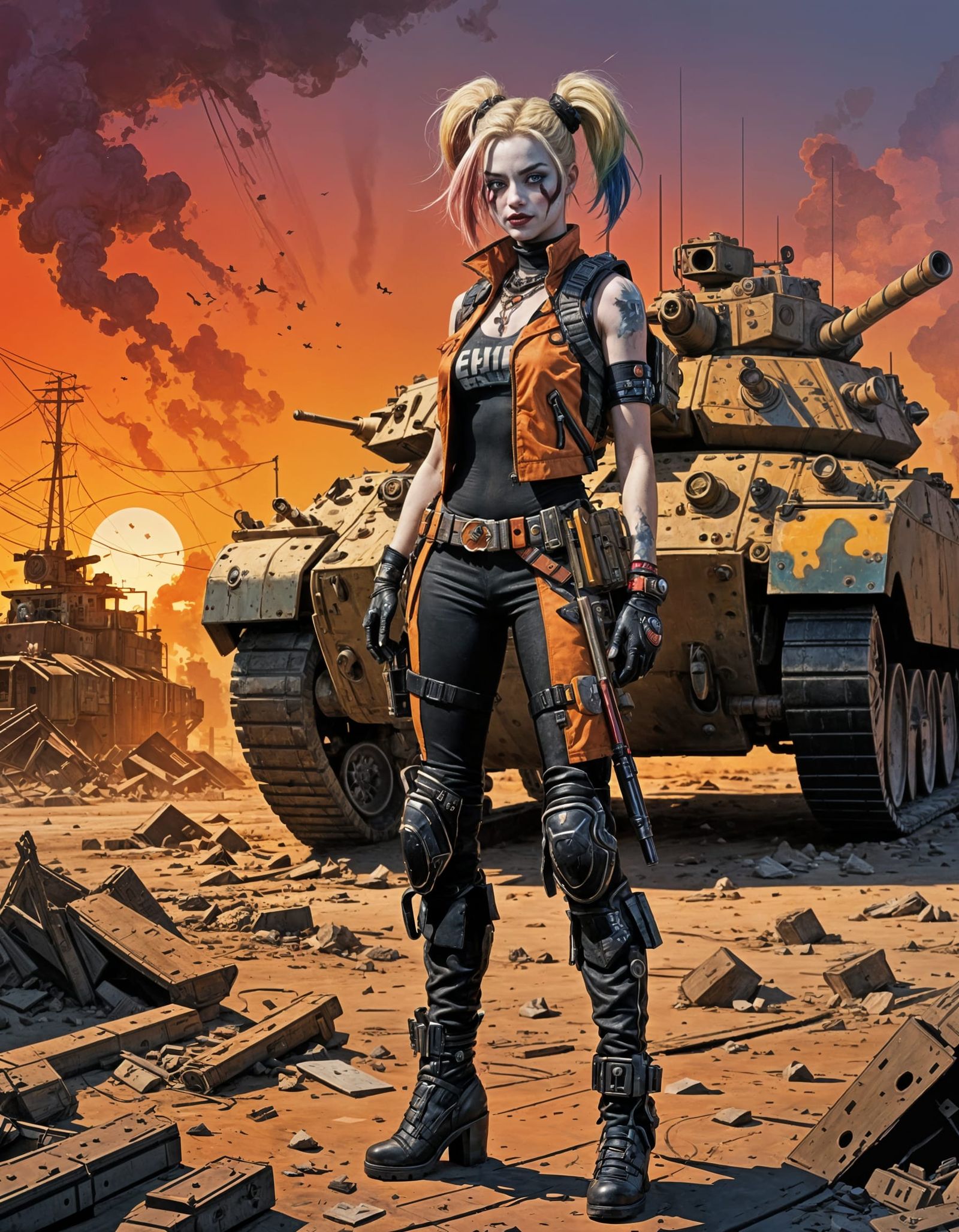 Hyper-Realistic Dystopian Artwork in Whimsical Crayon Style