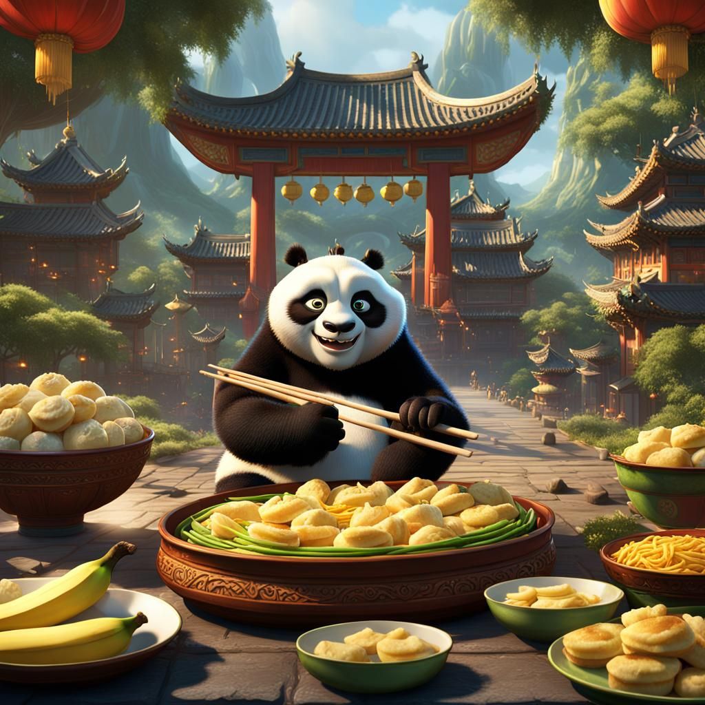 Kung Fu Panda's Delight: Dumpling and Banana Feast