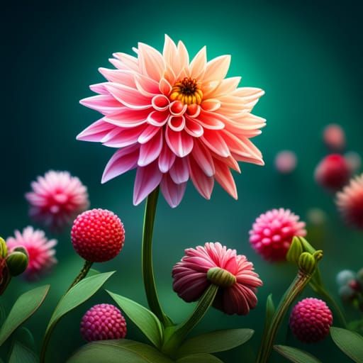 Hyperrealistic Dahlia Flowers in Whimsical 3D Digital Art