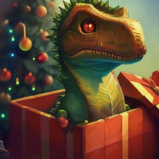 Dinosaur in Christmas Box: Art Nouveau Portrait