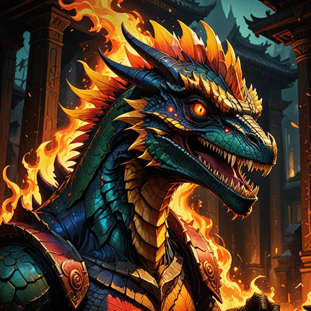 Demonic Dilophosaurus Ignites Ancient Temple