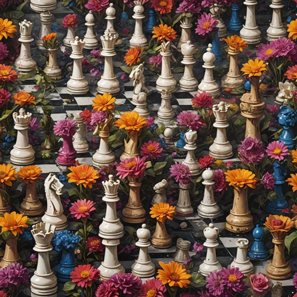 Floral Chess Pieces in Graffiti Art Style
