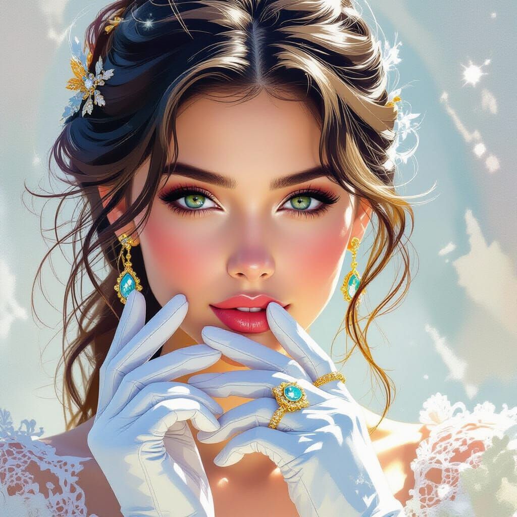 Lacy Hand with Ring in Watercolor Style