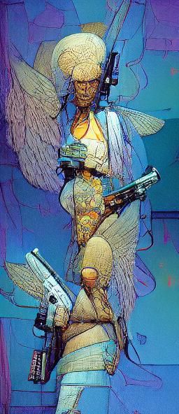 Cyberpunk Angel with Gun in Moebius Style