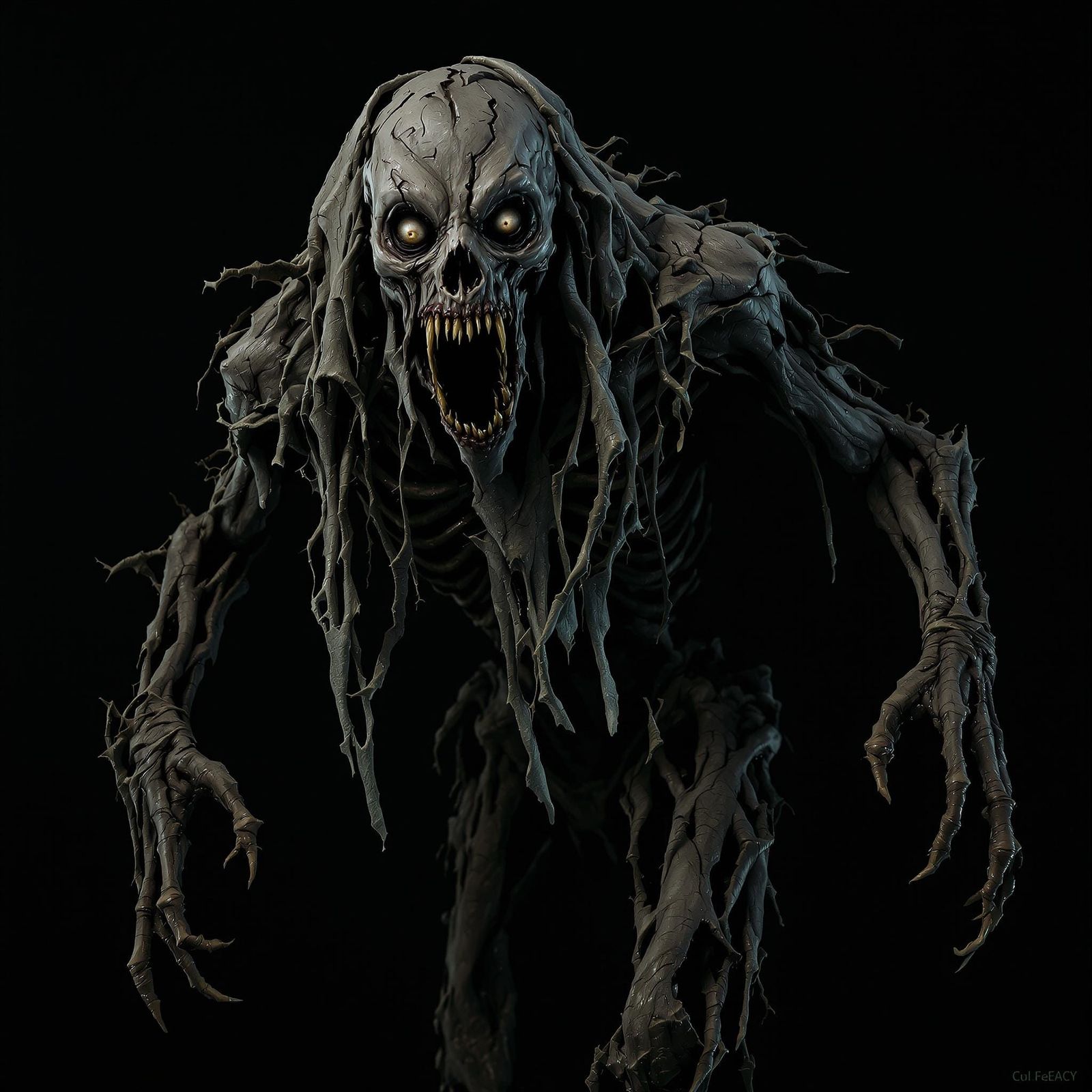 Grotesque, Cadaverous Undead Creature in a Haunting, Hyper-R...