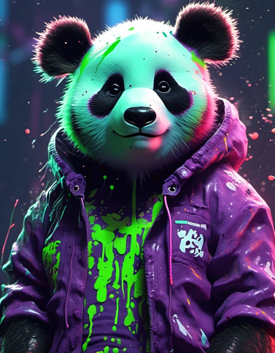 Cute Panda in Neon Graffiti Style
