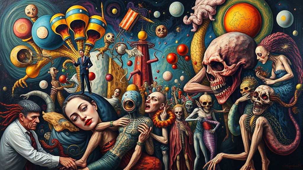Surrealist Oil Painting of Fragmented Personalities
