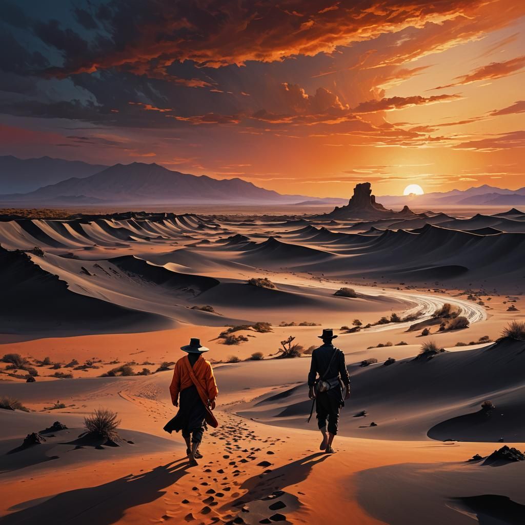 Mystical Black Sand Desert at Sunset