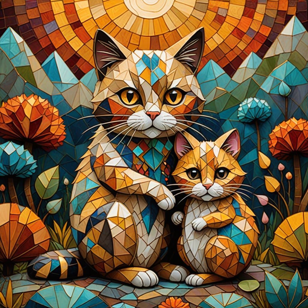 Cute Cat and Mouse in Whimsical Low-Poly Art