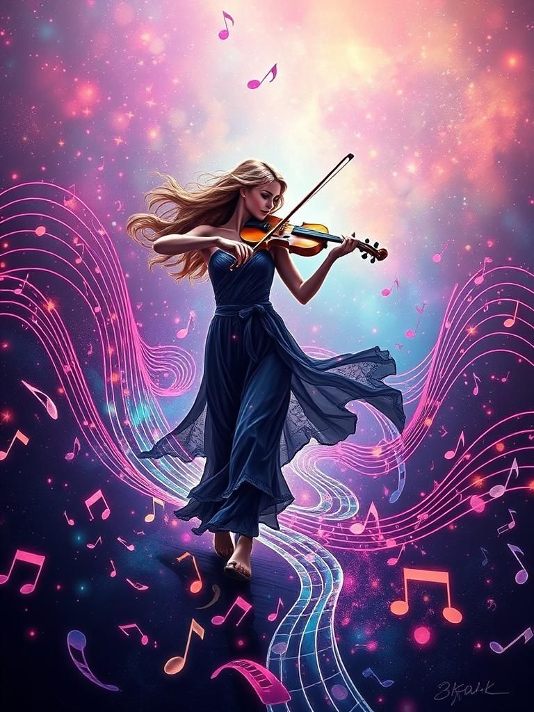 Woman on Musical Path, Detailed Fantasy Art