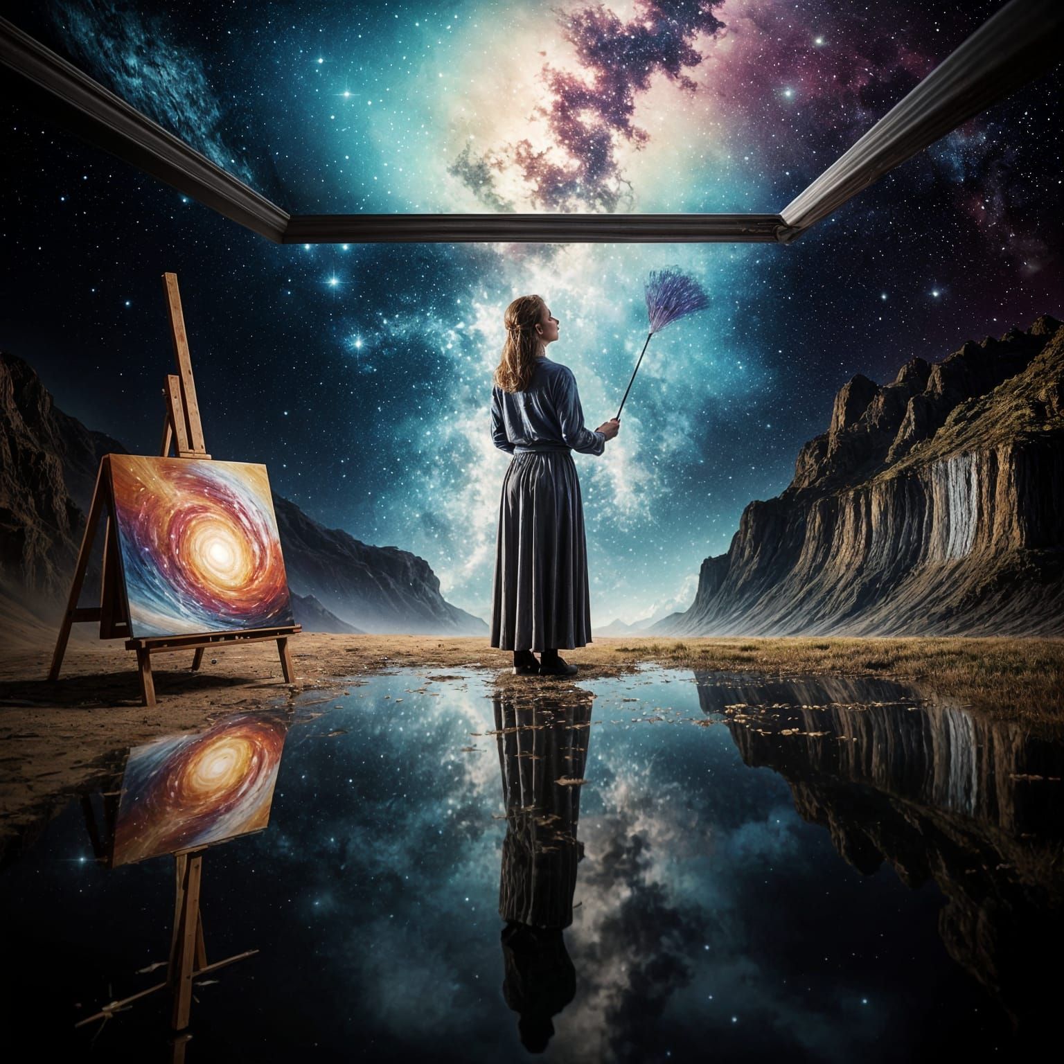 Surreal Dreamscape: Woman Painting Stormy Seas