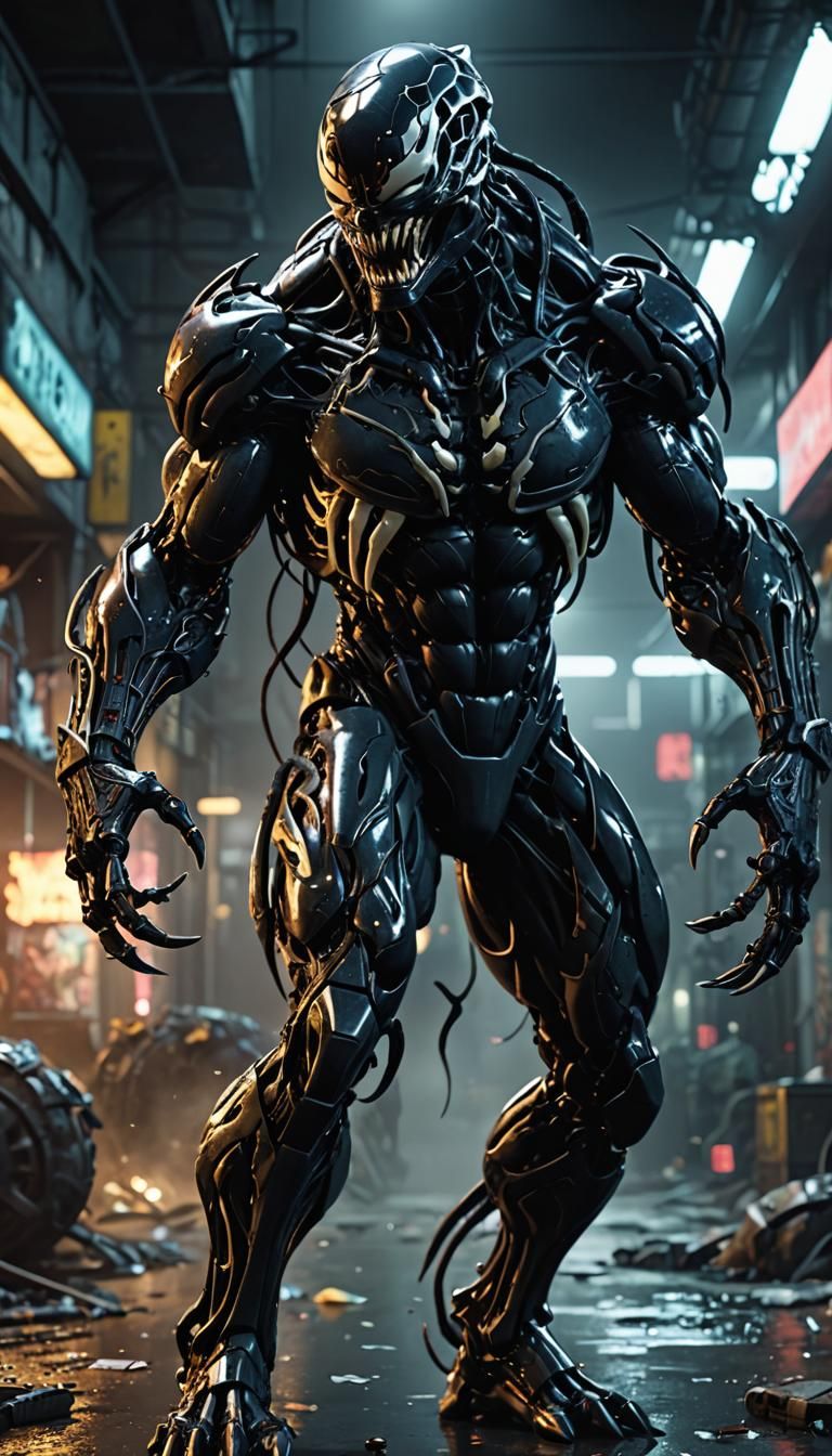 Cyberpunk Predator Venom Hybrid with Cybernetic Implants