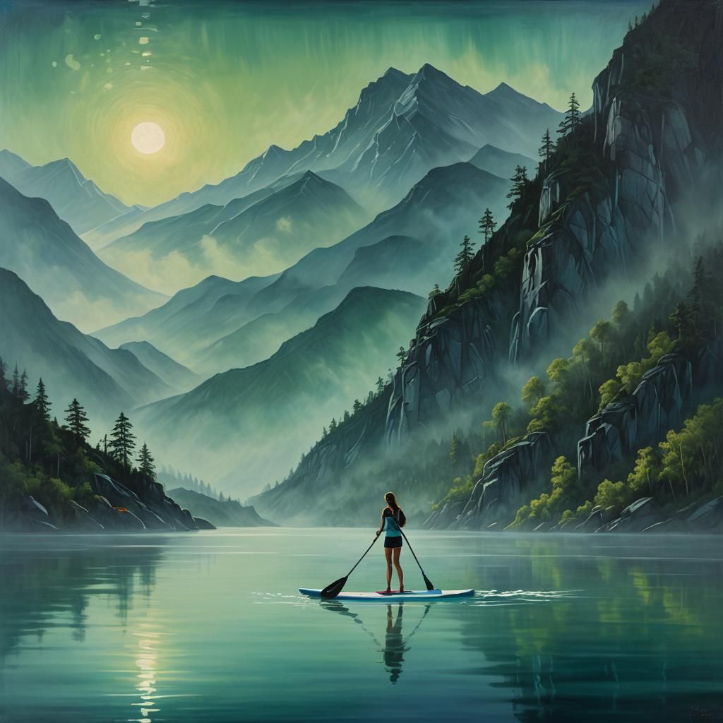 Midnight Paddle Boarding on Surreal Mountain Lake