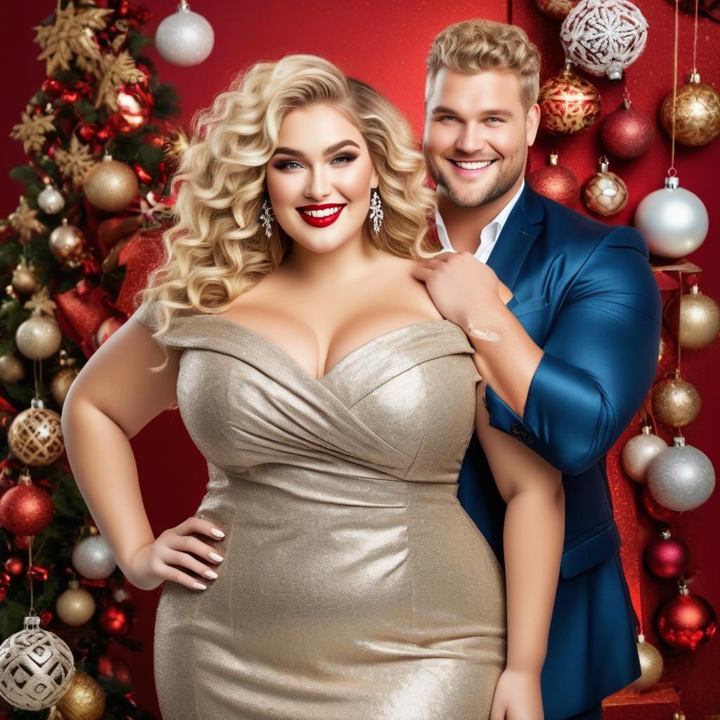 Stunning Plus-Size Woman with Christmas Theme