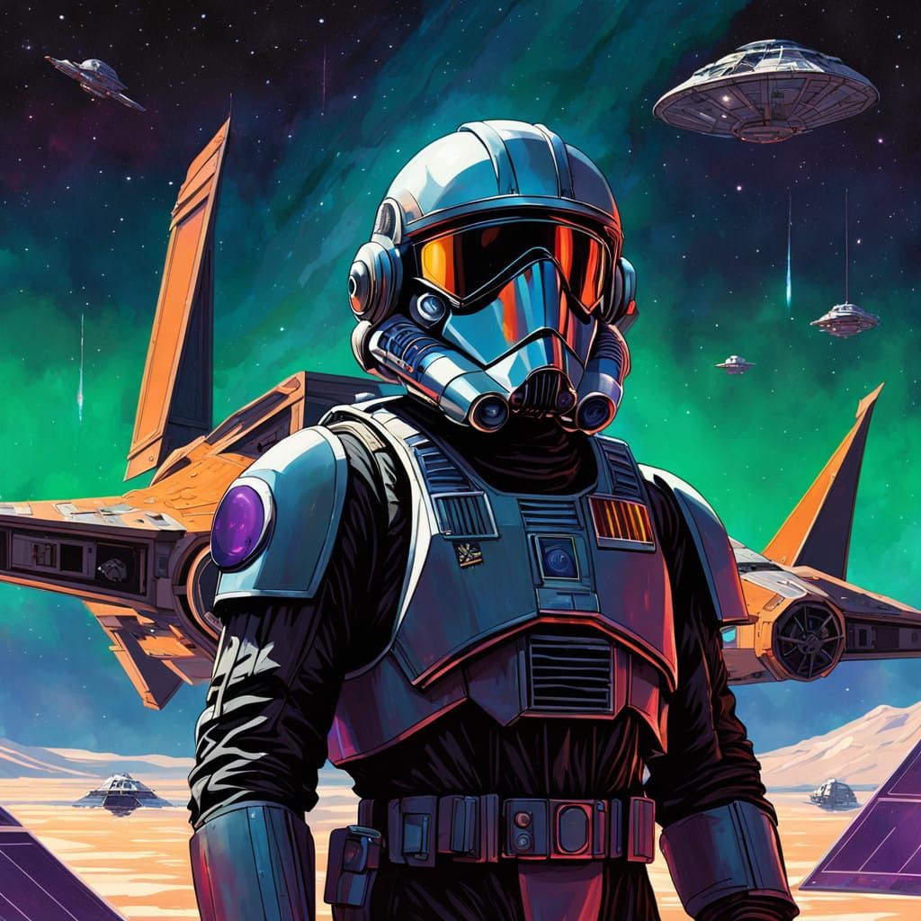 Confident Imperial Pilot Leans Against TIE Fighter in Celest...