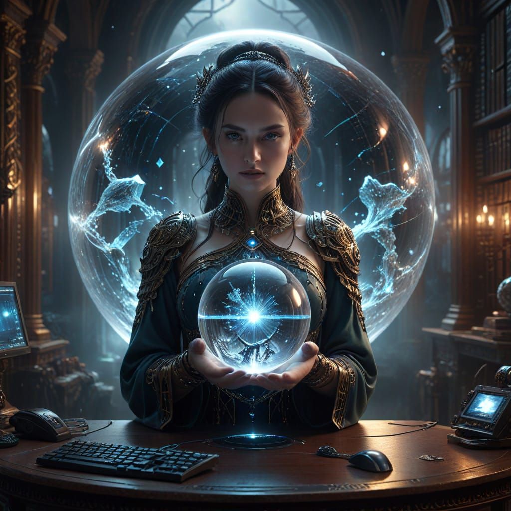 Epic Digital Muse of AI Art in Stunning Crystal Sphere