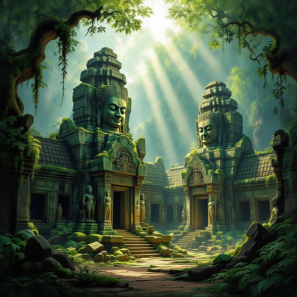 Ancient Jungle Temple Complex in Painterly Style