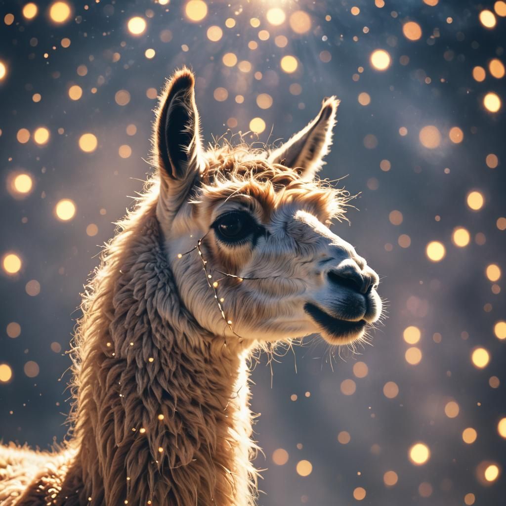 Glowing Llama Double Exposure Digital Illustration