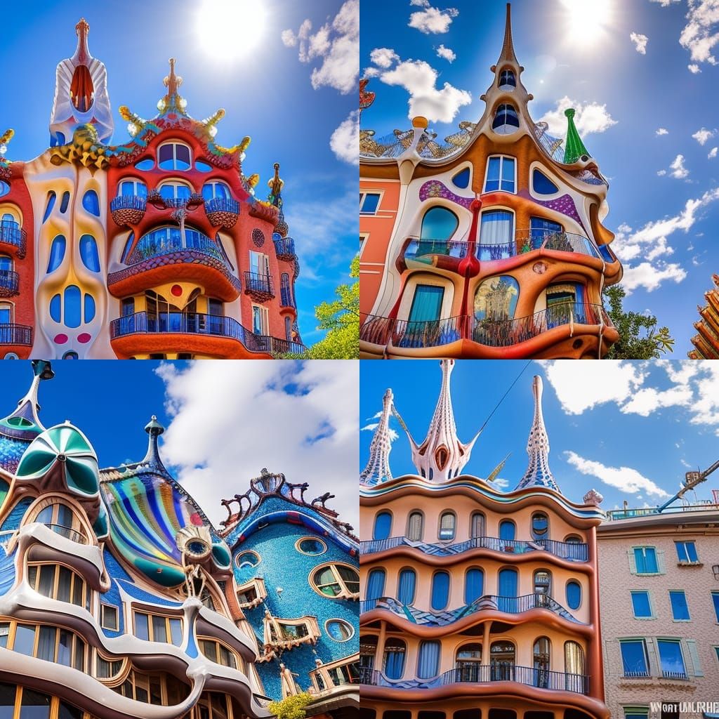Surreal Casa Batllo Cityscape in Art Nouveau Style